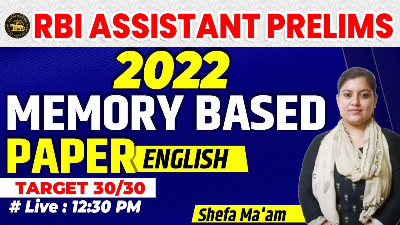 RBI Assistant Prelims 2022 || Memory Based Paper || Target 30/30 By Shefa Ma'am