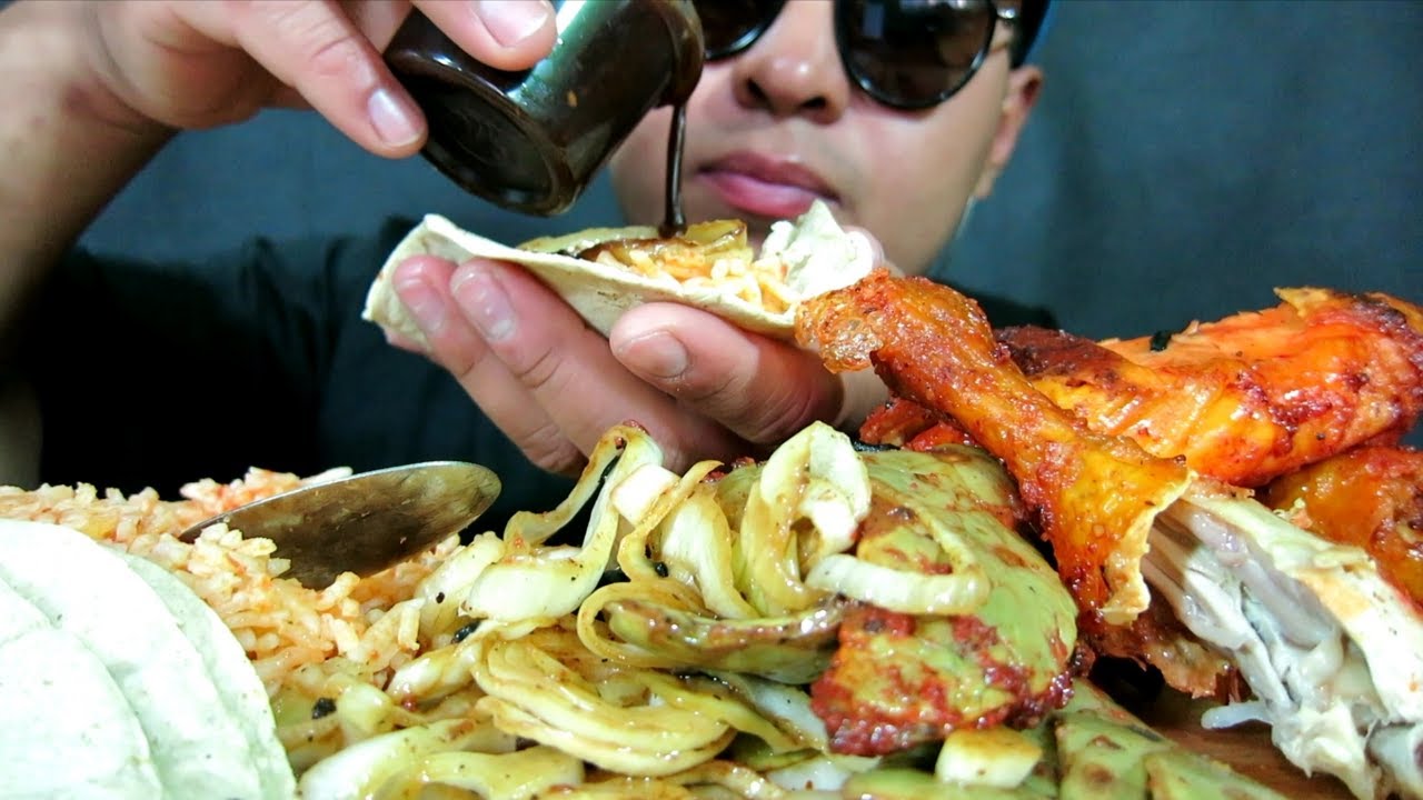 ASMR | COMIENDO POLLO ASADO CON TORTILLAS Y ARROZ