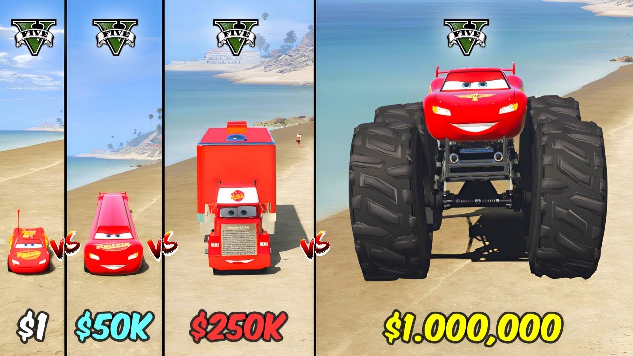 GTA 5 $1 vs $1,000,000 LIGHTNING MCQUEEN MONSTER TRUCK CAR & MCQUEEN MACK TRUCK HAULER