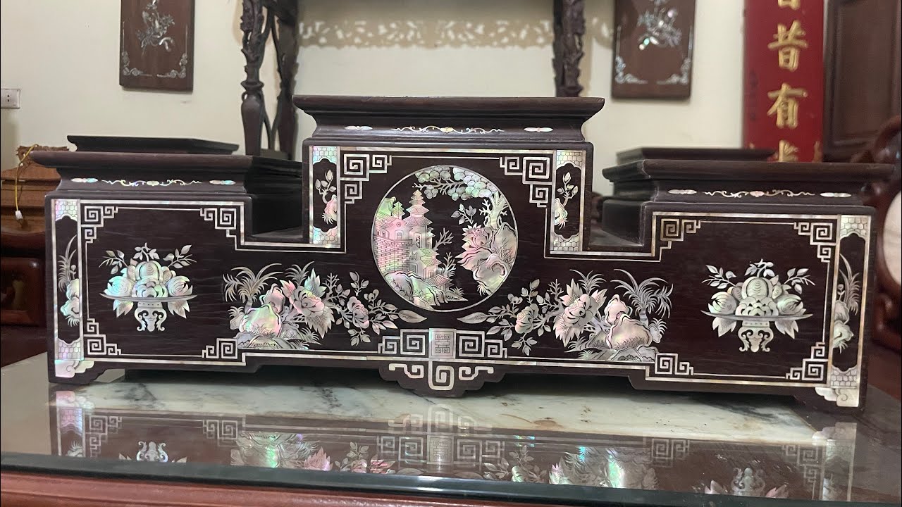 đài tam sơn gỗ gụ khảm ốc, mời các bác ngắm, liên hệ 0344715560