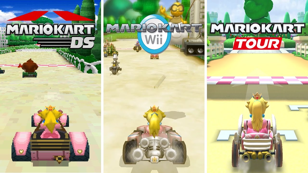 Evolution of DS Peach Gardens in Mario Kart Games (2005-2022)