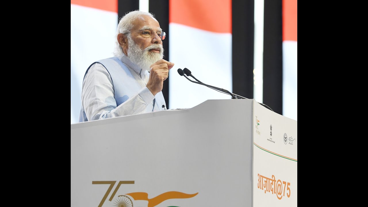 PM Shri Narendra Modi inaugurates Azadi @75 conference & expo in Lucknow, Uttar Pradesh.