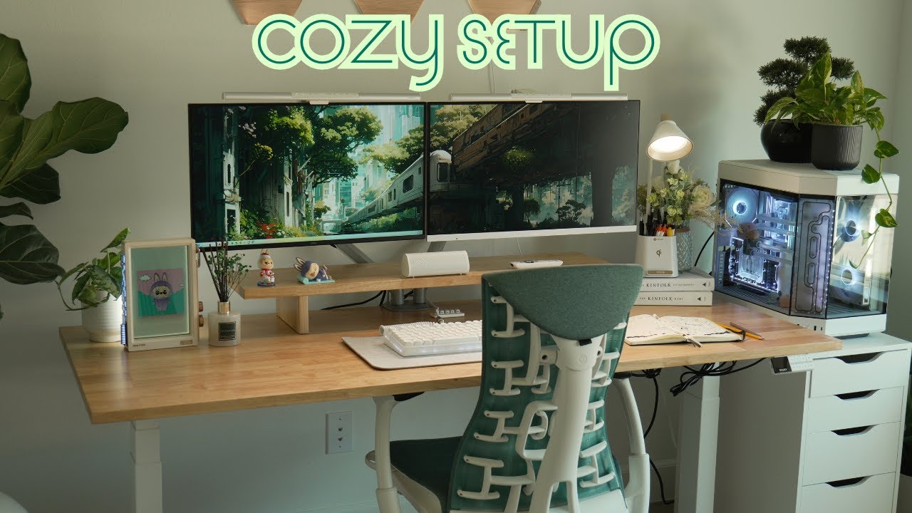 Cozy Natural Workspace ft. Desky Desk | Minimal White Office 2025