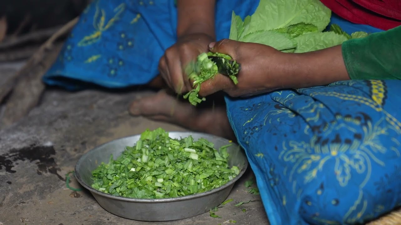Collecting green vegetables by using primitive technology || Village life