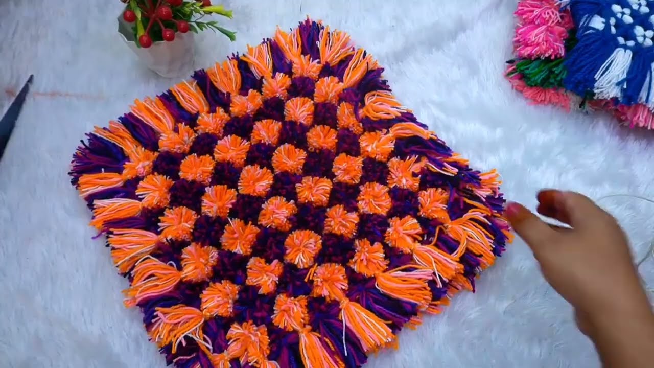 बची हुई ऊन से टेबल मैट बनाने का तरीका , Frame wala table mat / #knittercrafteryogita 