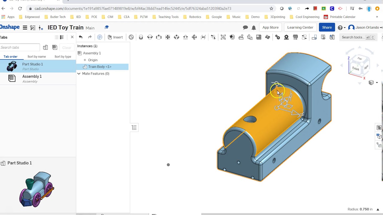Assembly - Insert Base Part, Onshape, IED Toy Train