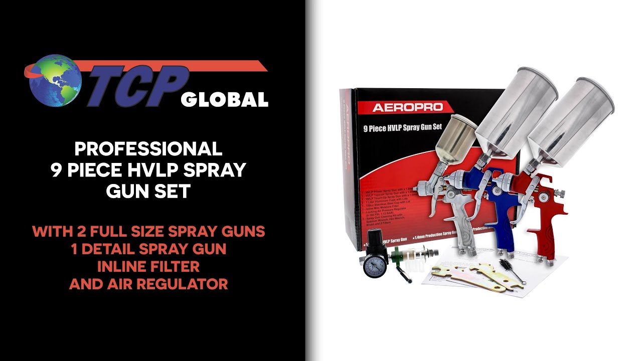 TCP Global Complete Professional 9 Piece HVLP Spray Gun Set