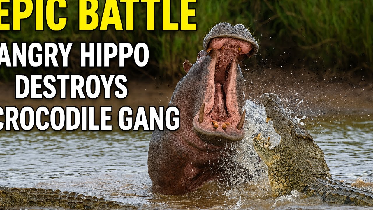 Epic Battle: Angry Hippo Destroys Crocodile Gang | Lihami 111| Animal World 4k