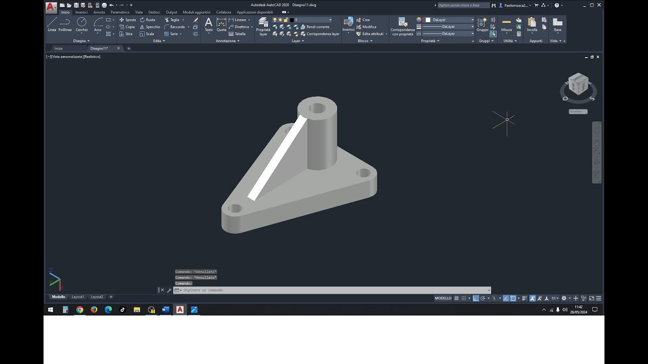 Realizzare un PEZZO MECCANICO 3D + proiezioni ortogonali su Autocad - Prof. Paolo Mosca