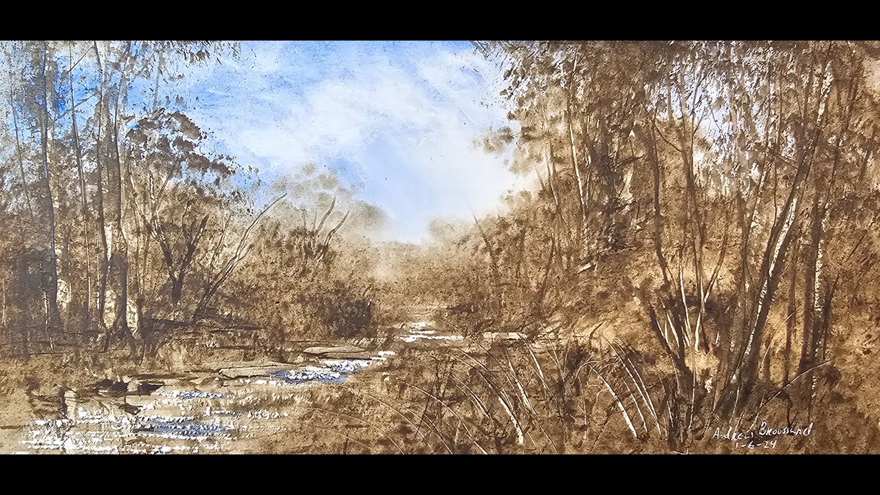 Two colored landscape painting tutorial! ultramarine and Raw Umber