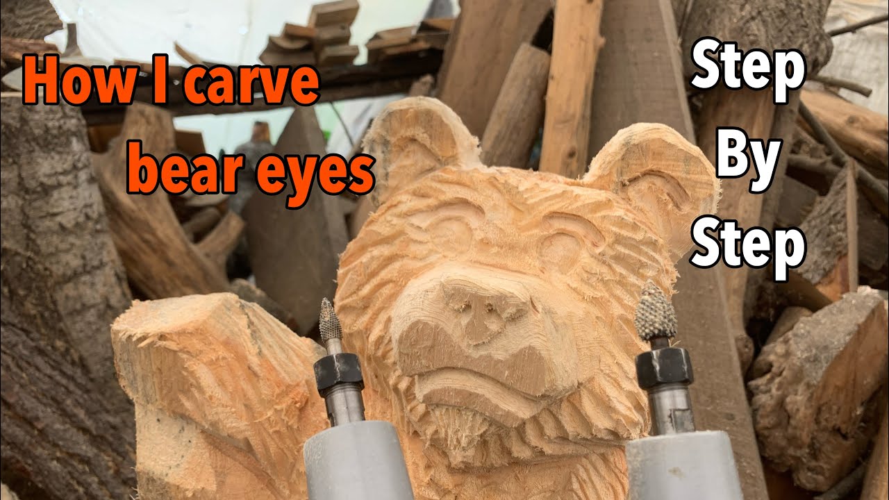 How I carve bear eyes . A closer look with instruction . You can do this !