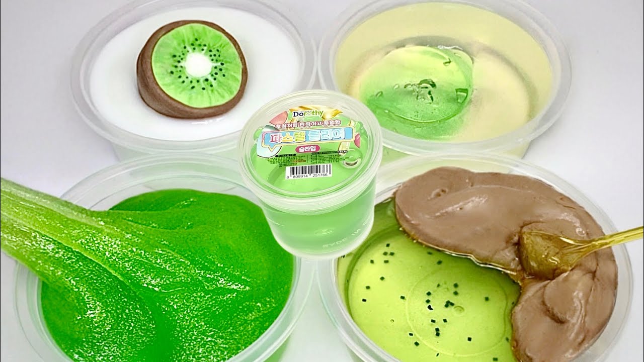 🥝문구점슬라임으로 키위 액괴 4개 만들기💚 / 문구점 슬라임 업그레이드 🤎 구질구질 / Kiwi Jiggly Slime