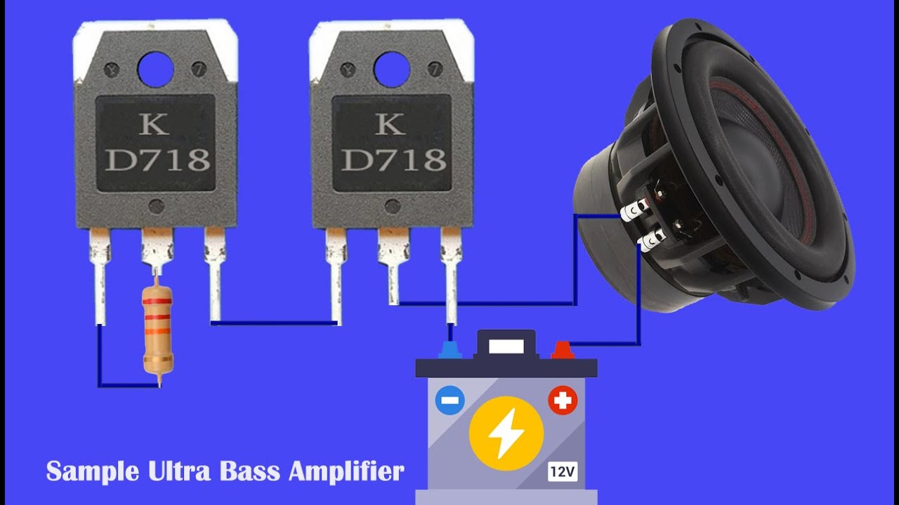 DIY Powerful Ultra Bass Amplifier with D718 Transistor, No IC , Simple circuit at home, How to make