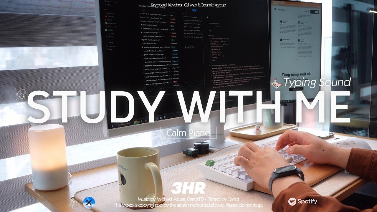 3-HOUR STUDY WITH ME | Calm Piano🎹, Soft Music for Working, Studying, Typing Sound | Pomodoro 50-10