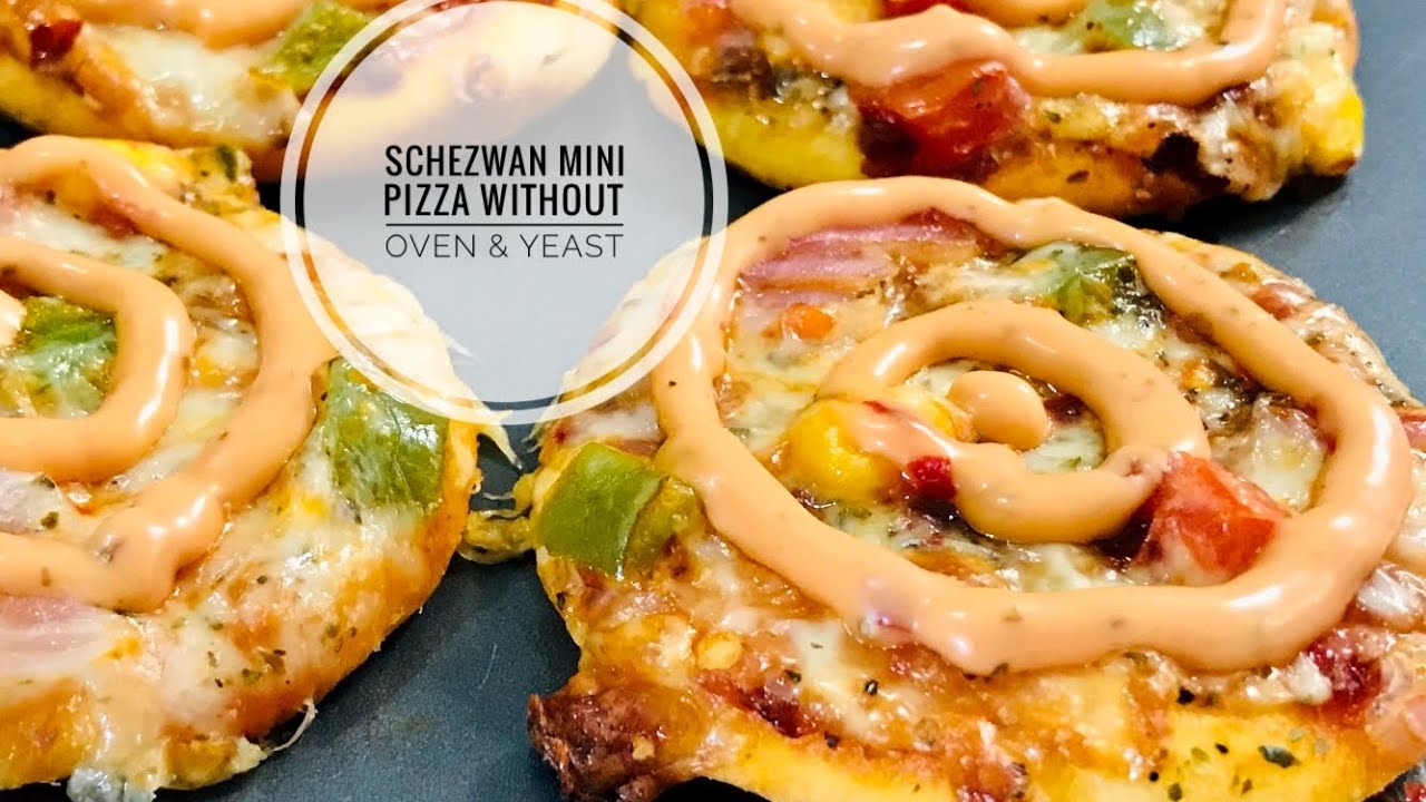 Mini Schezwan Pizza Recipe Without Oven & Yeast | No Yeast No Oven Pizza | how to make pizza at home
