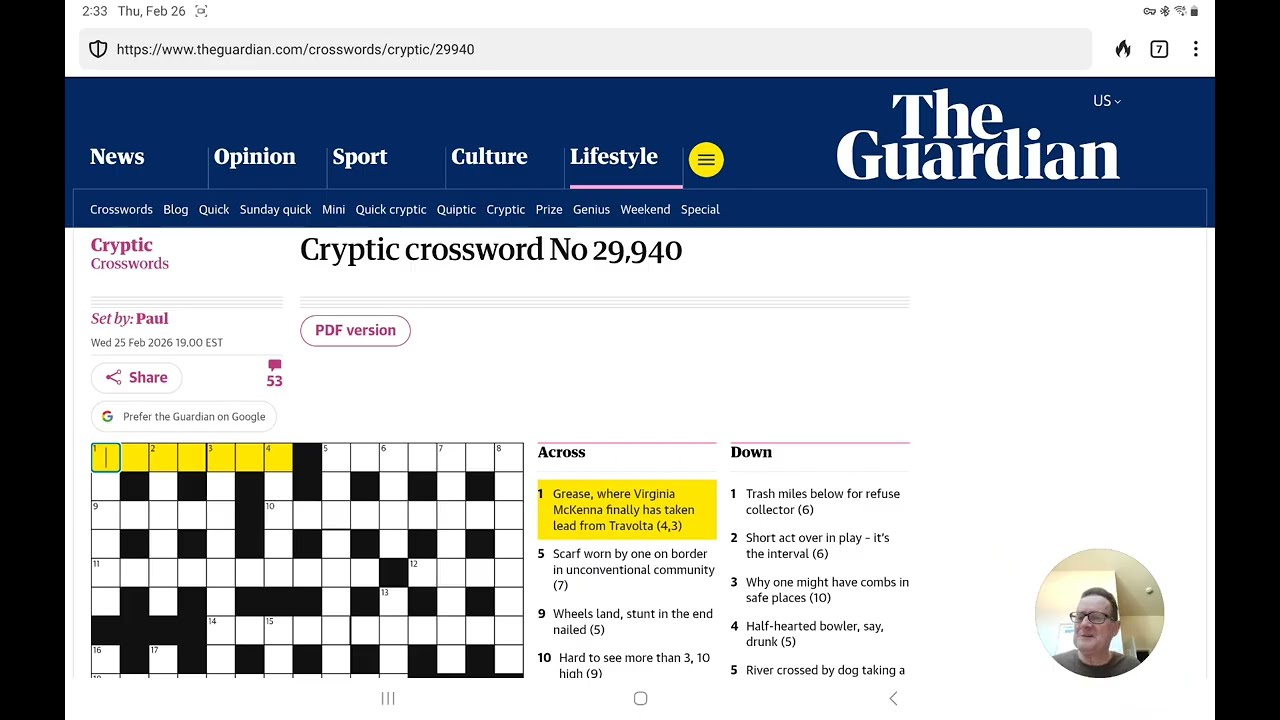 Guardian Cryptic Crossword (Thursday, 26 February 2026)