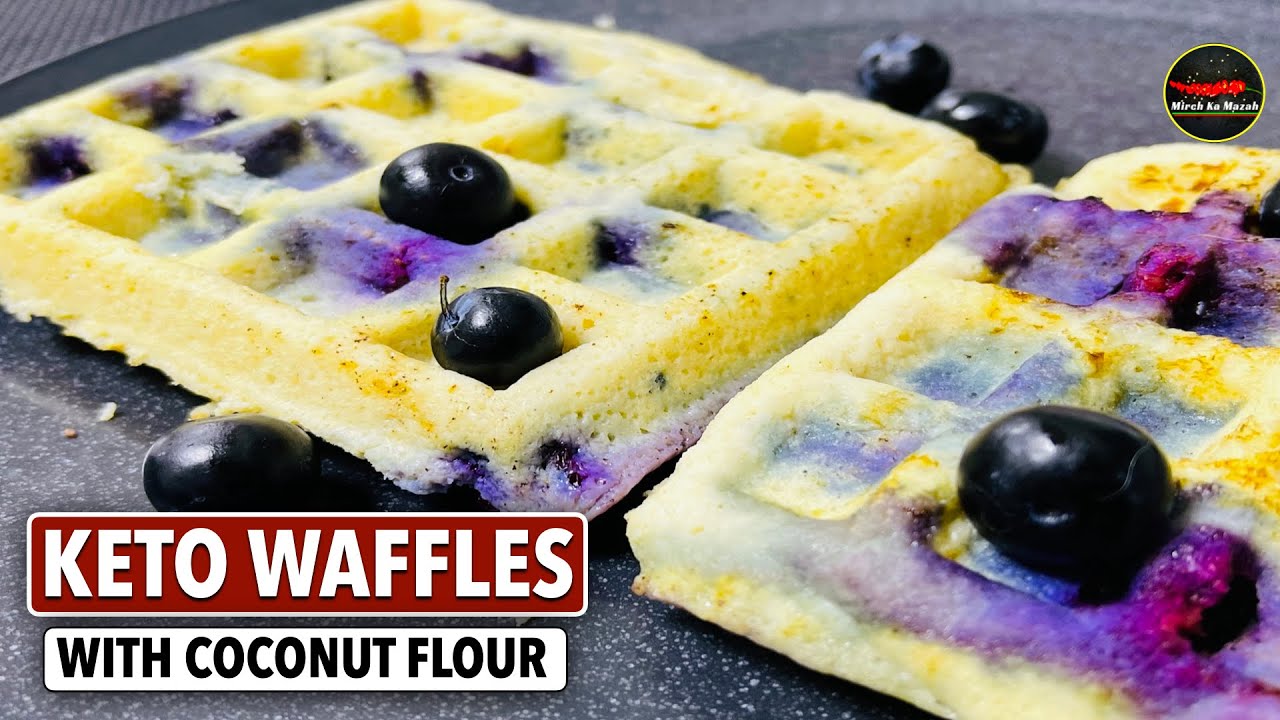 Keto Waffles 🫐🧇 with Coconut flour || Low Carb, Gluten Free, Keto Breakfast Recipe || Mirch Ka Mazah