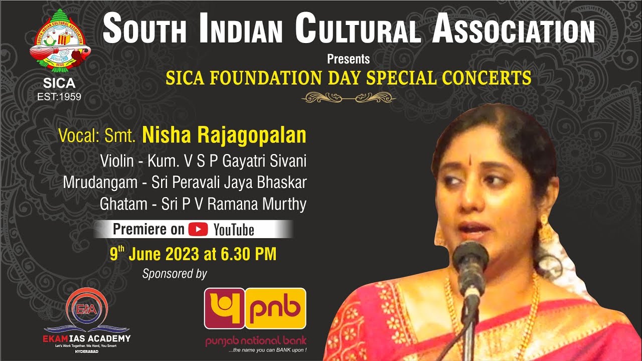 SICA Foundation day Vocal concert by Smt Nisha Raja Gopalan || Premiere on 9-6-2023 @HOPEADTV