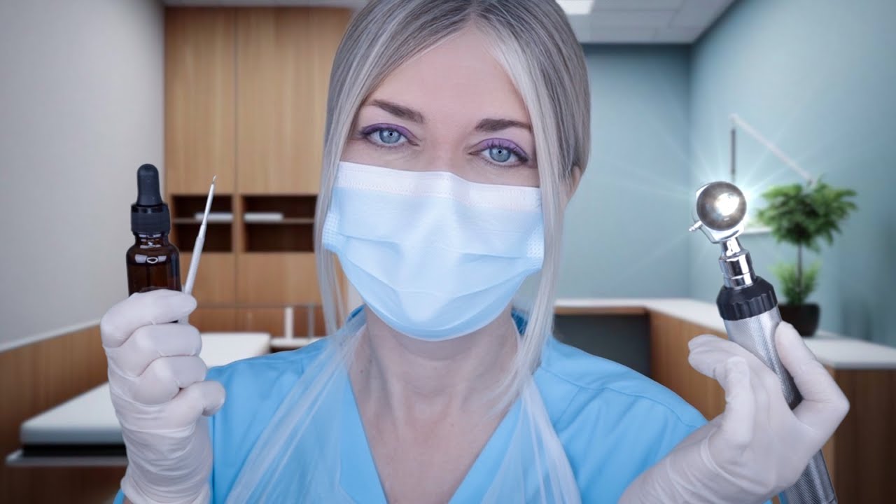 ASMR-осмотр уха, глубокая чистка ушей и неврологическое обследование при головокружении — отоскоп...