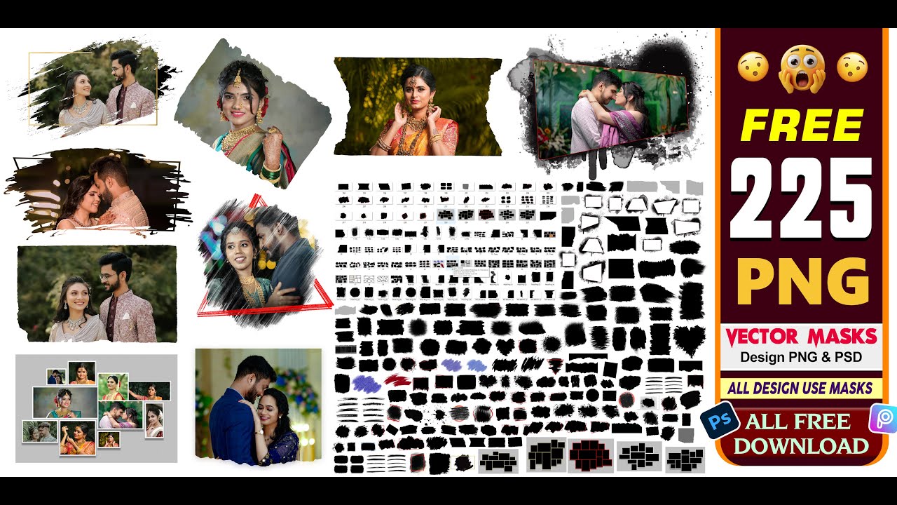 photoshop mask PSD & PNG  free download | 2025 wedding album design clipping masks