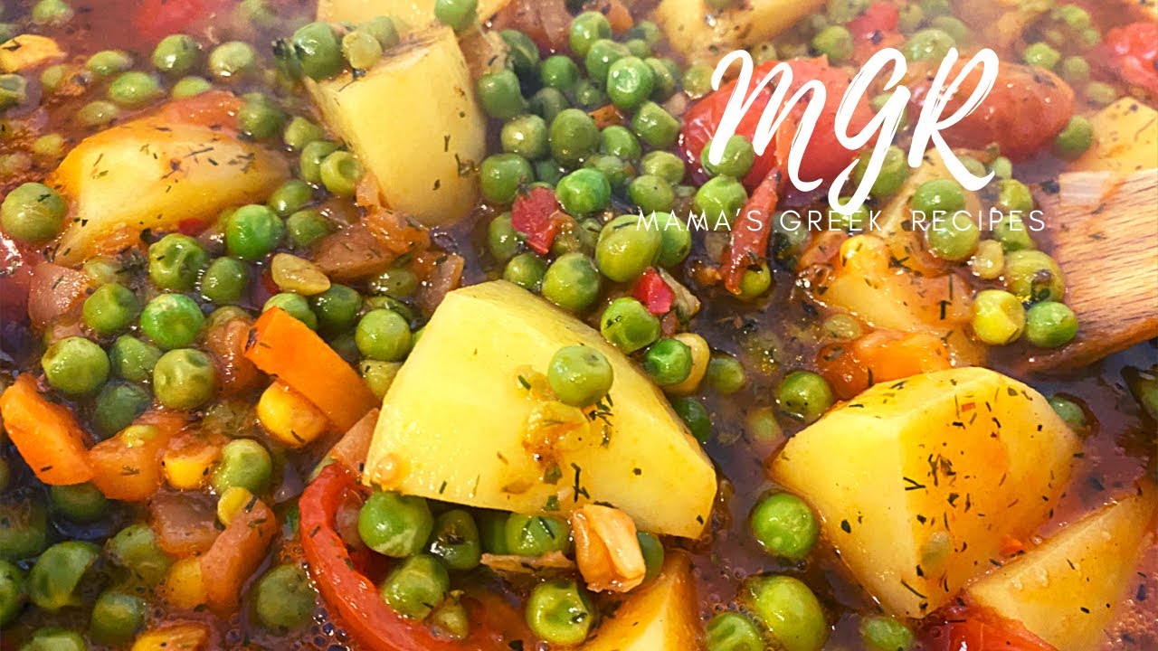 Greek Arakas mixed vegetable stew - &Alpha;&rho;&alpha;&kappa;ά&sigmaf; &Lambda;&alpha;&delta;&epsilon;&rho;ό&sigmaf;