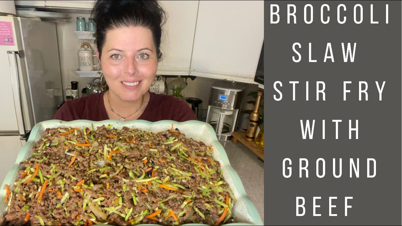 KETO BROCCOLI SLAW STIR FRY WITH GROUND BEEF RECIPE HEALTHY QUICK AND EASY KETO CRACK SLAW