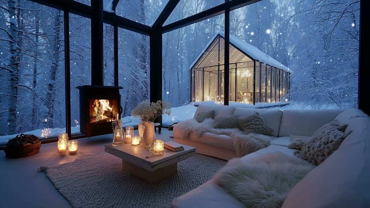 Instrumental Piano Mixed with Warm Fire Crackles for Calming Winter Comfort and Serenity