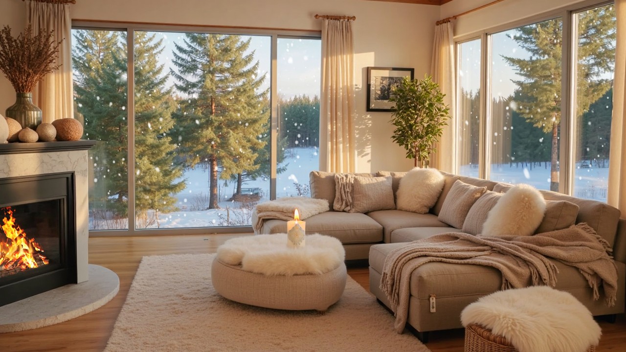 Soft Piano Music in a Snowy Lake Cabin ❄️ | Cozy Fireplace Sounds and Peaceful Winter Night Ambience