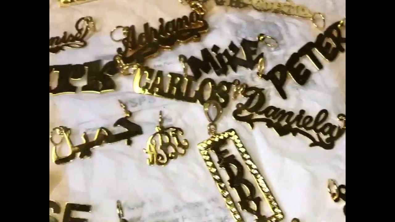 Custom Solid Gold Nameplate Pendants w/ Chain