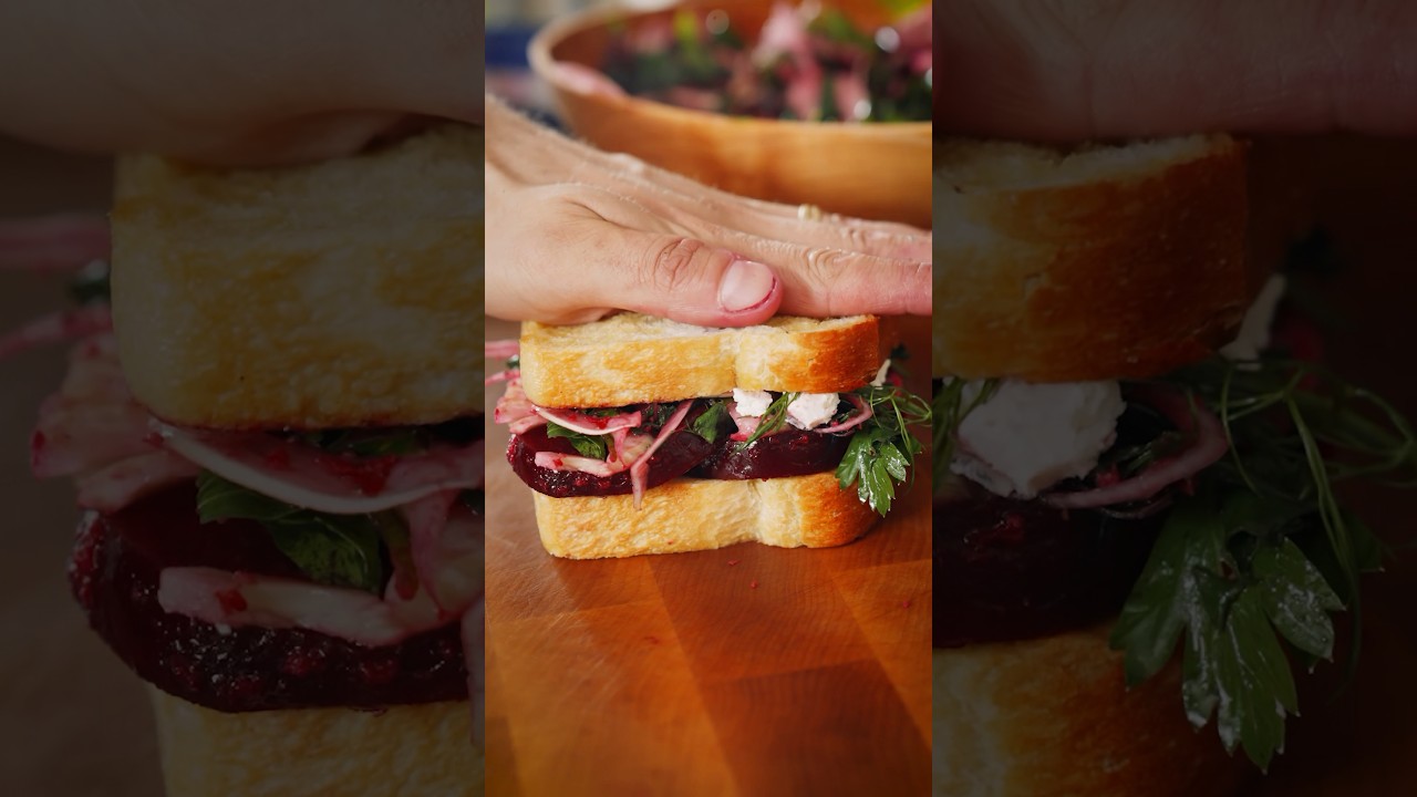 Roasted Beet Sandwich 😱🔥🙌 #vegetarian #asmrcooking #beets
