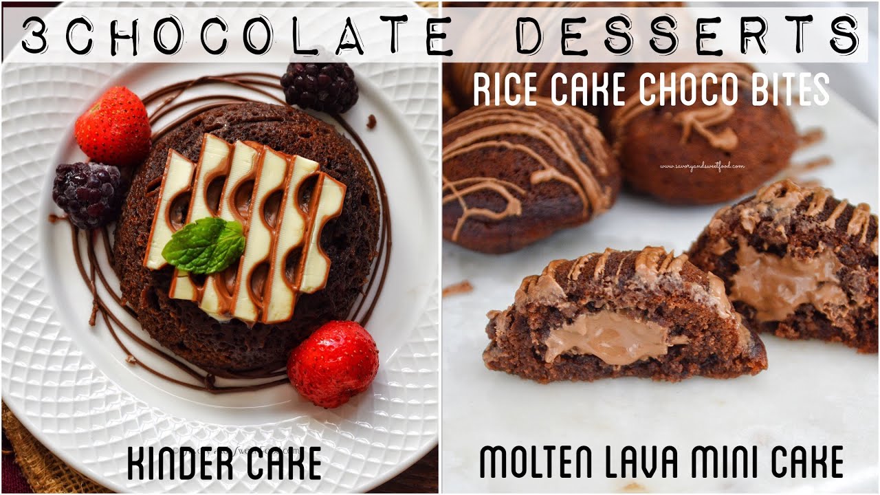 3  EASY Chocolate Desserts | Molten lava Cake in Appam Pan | Kinder Mug Cake | Rice Cake Choco Bites