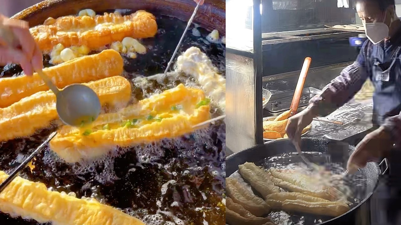 Cooking deep fried dough sticks, Chinese street food. #cooking #food