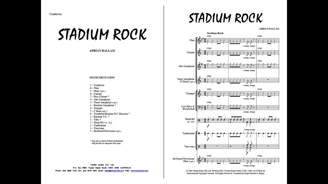 Stadium Rock sheet music for Beginner Concert Band by Adrian Hallam