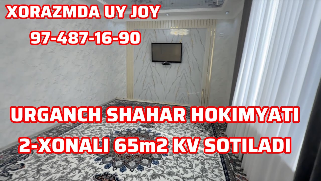 Urganch shahar hokimyat yonda 4-etajda 2-xonali 65m2 kv sotilad narxi 520 Mln Tel:97-487-16-90 #rek 