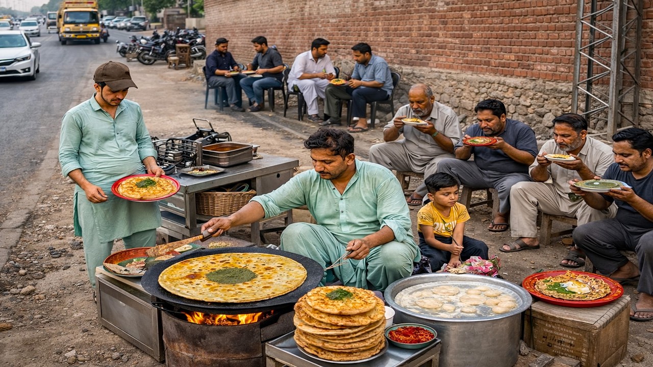 HIGHWAY BREAKFAST DHABA🔥 | AMAZING SAAG PARATHA COOKING | STREET FOOD PAKISTAN