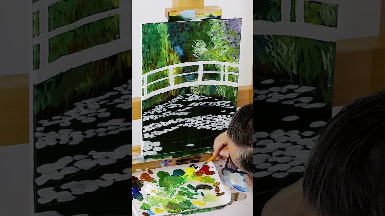 Monet inspired acrylic water lilies painting tutorial