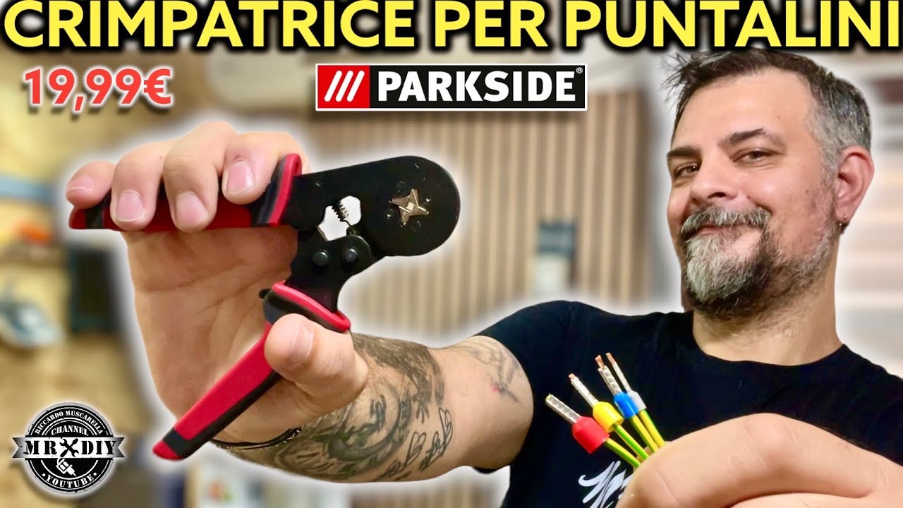 Set pinza crimpatrice Parkside lidl 19.99&euro; per puntalini. Crimpare capicorda faston terminali pvc