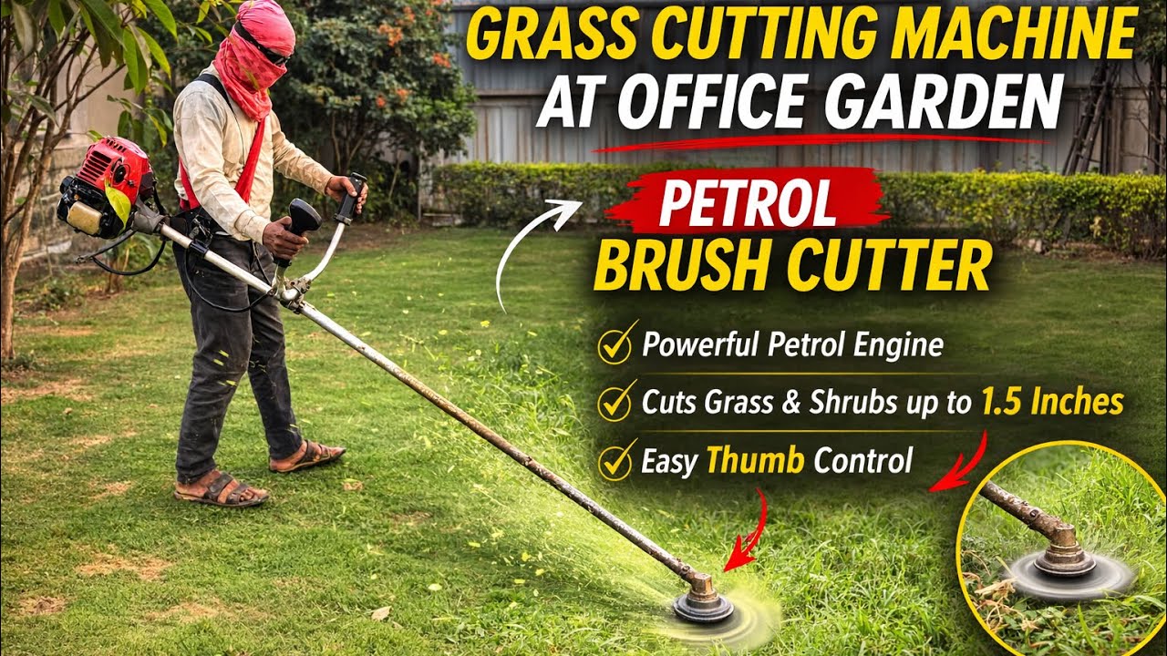Grass cutting machine at office Garden | Petrol Brush Cutter 