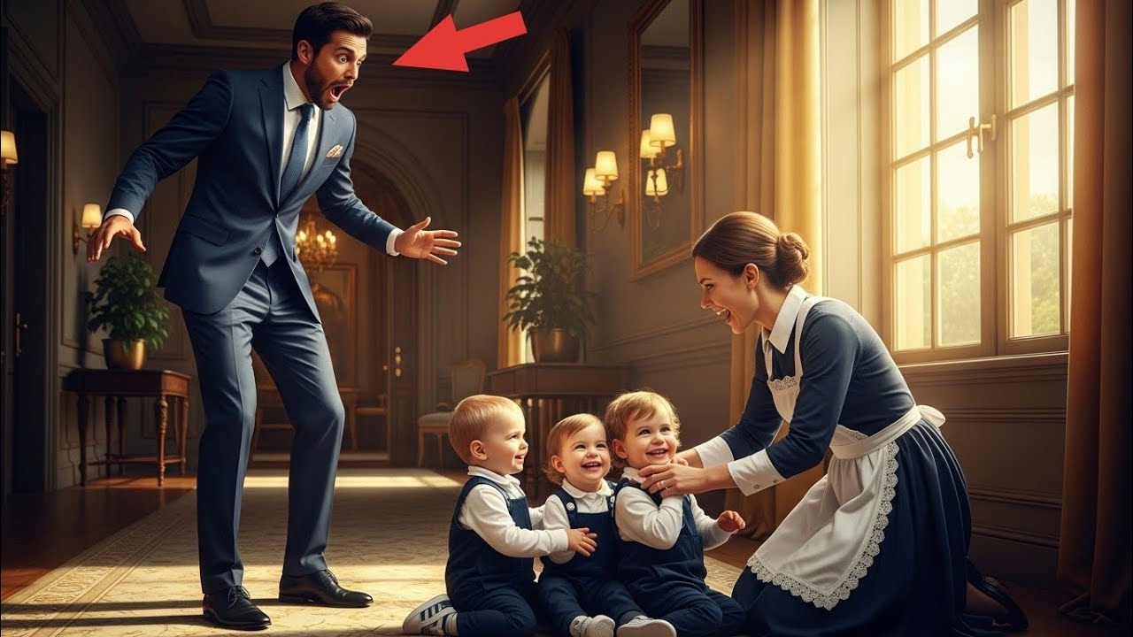 “Billionaire Comes Home Early… Finds His Maid With His Triplets — What He Saw Left Him Speechless”