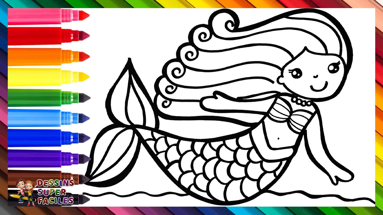 Dessiner et Colorier une Mignonne Sir&egrave;ne 🧜&zwj;♀️🌊🐚🌈 Dessins pour Enfants