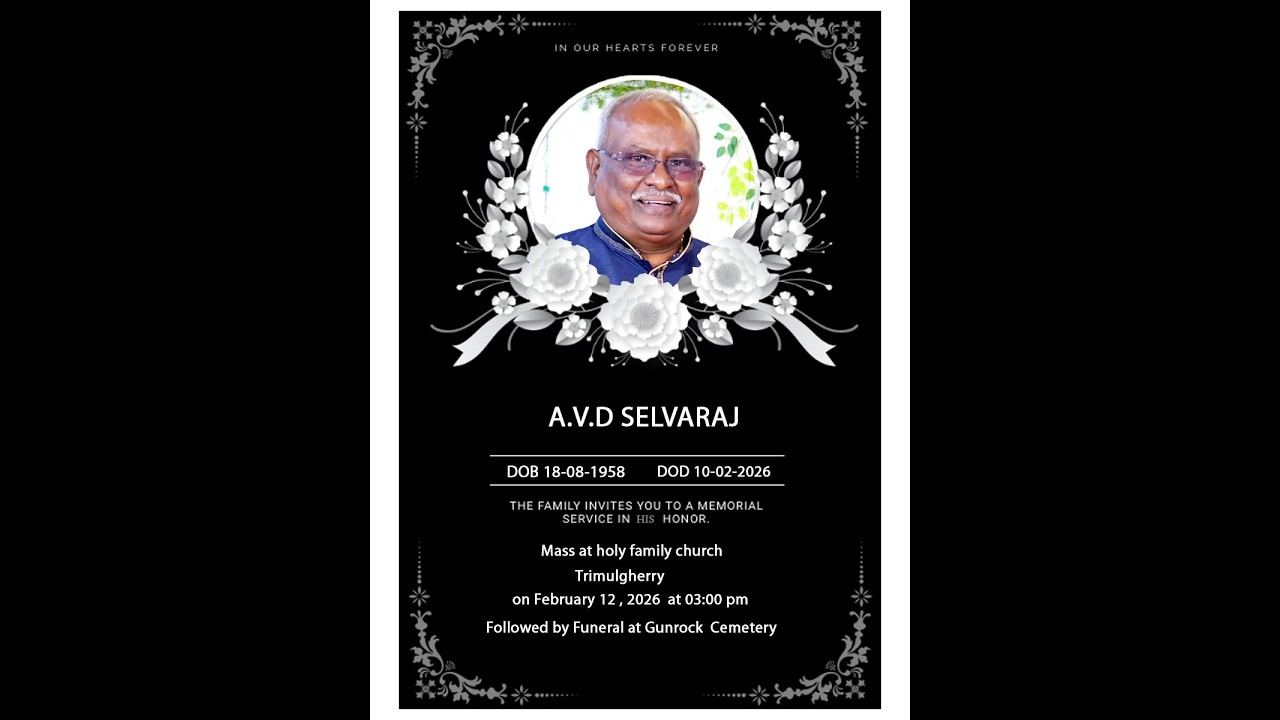 Funeral Mass 3pm | A.V.D SELVARAJ | Holy Family Church Trimulgherry  | 12-2-26