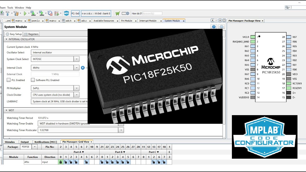 UART, ADC, desde MCC con el PIC18F25K50