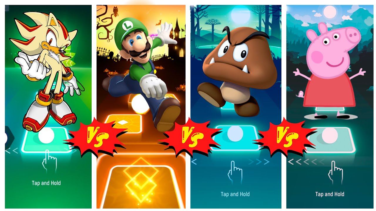 Super Shadow vs Super Mario Bros - Luigi vs Mega Goomba vs Peppa Pig - Tiles Hop EDM Rush