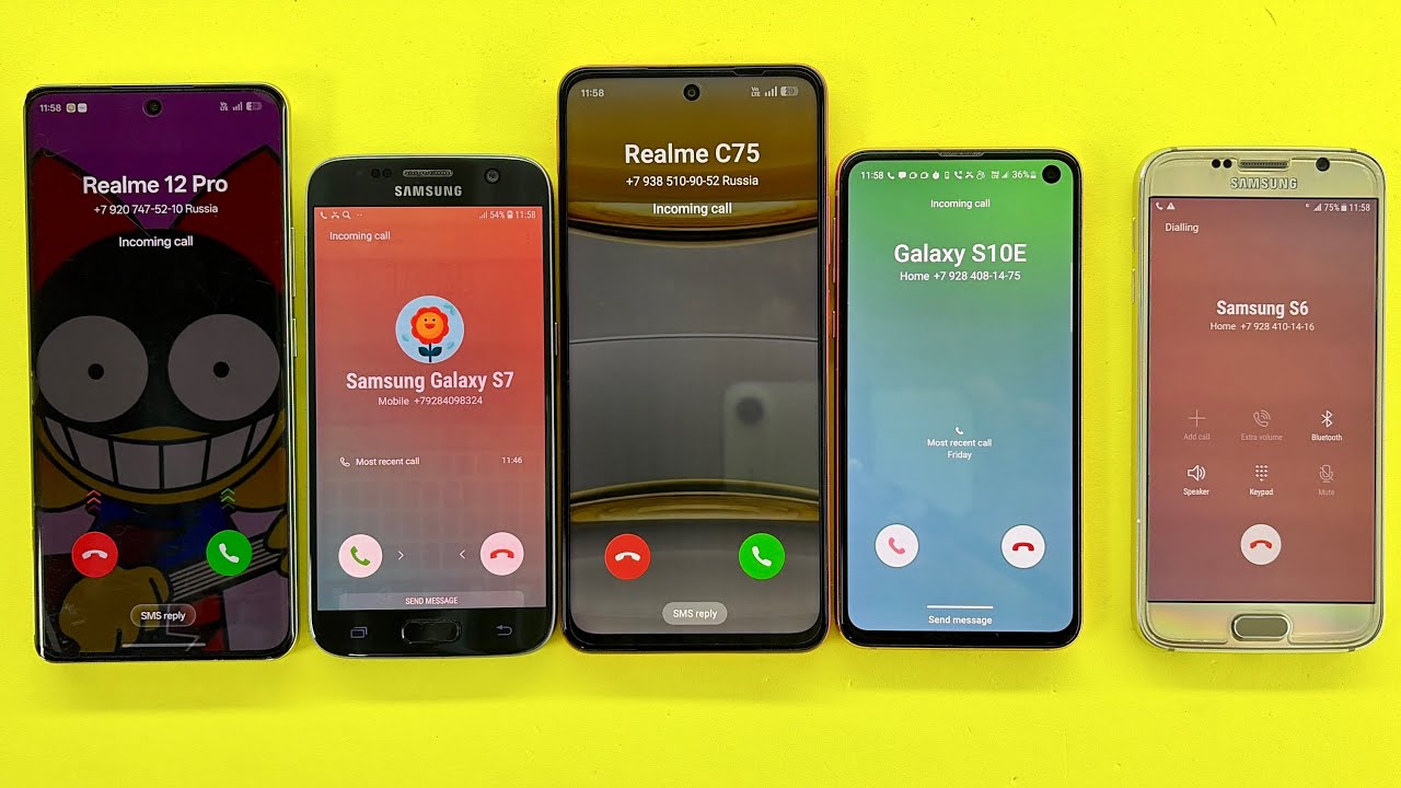 Samsung S6 calling on Realme C75 & Realme 12Pro Vs Samsung S10e+Samsung S7 Incoming Calls 