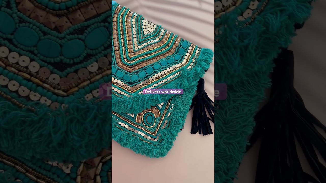 Boho Chic at Its Finest: Turquoise Blue Beaded Crossover Bag for Effortless Style