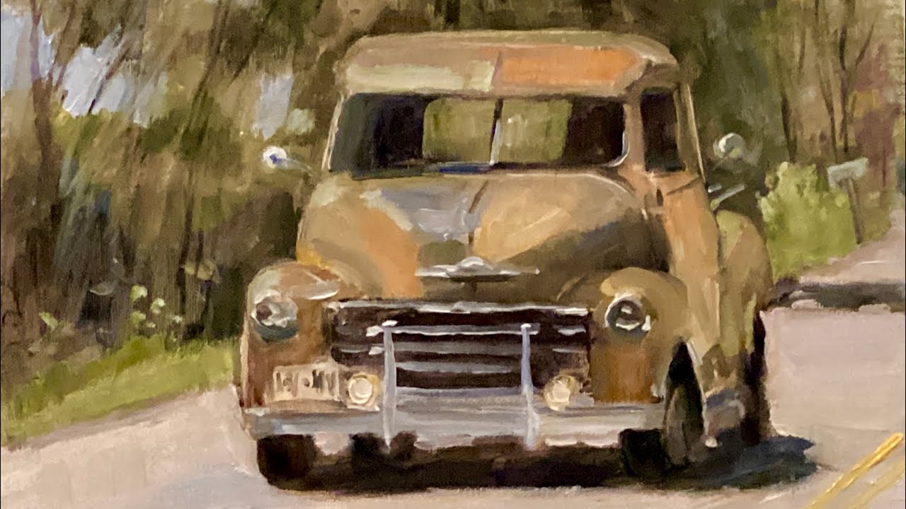 Starting a painting of an old car, maybe a truck. 