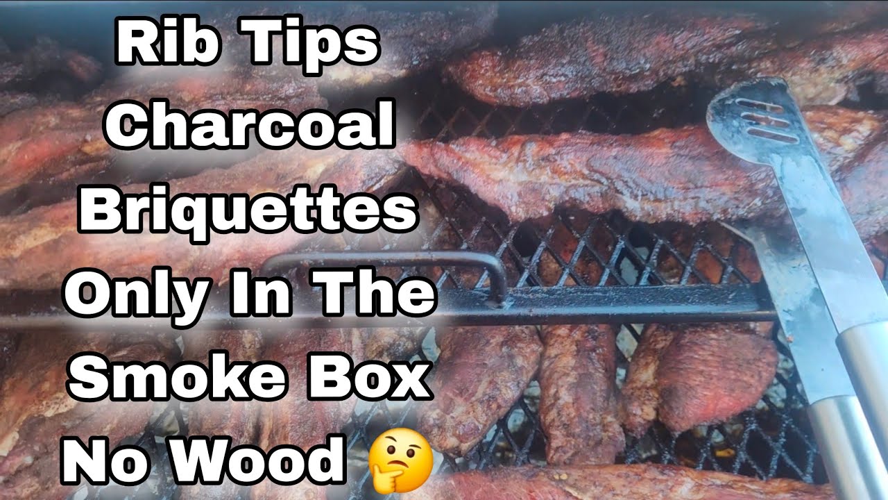 Jerk Rib Tips using charcoal briquettes only in the smoke box Char Griller Grand Champ XD 
