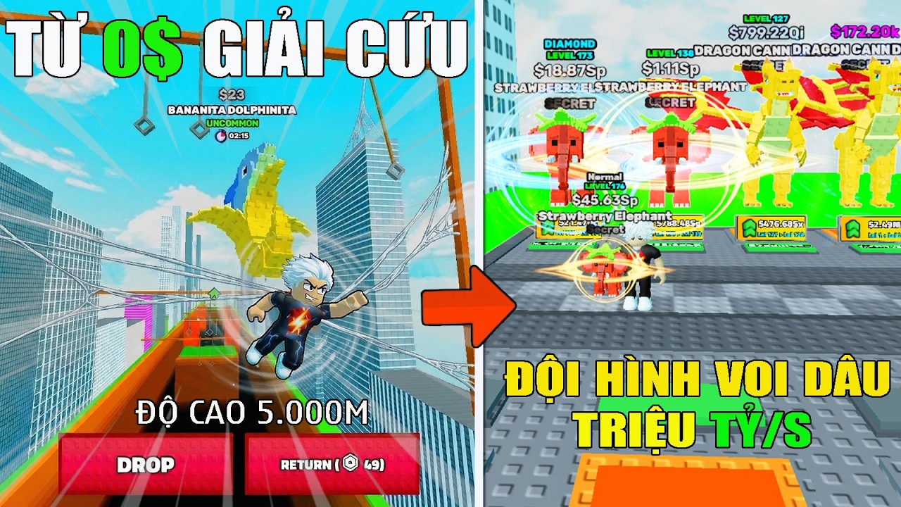 TỪ 0$ PHÓNG TƠ VƯỢT NÓC TÒA NHÀ 5000M ĐỂ GIẢI CỨU VOI DÂU TRIỆU TỶ/S TRONG SWING OBBY FOR BRAINROTS