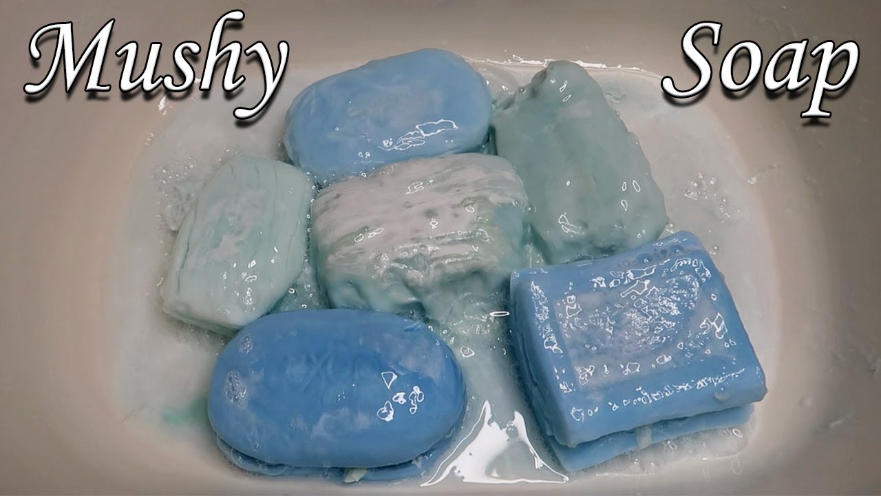 ASMR Blue Set of MUSHY SOAP and Sponge 💙 Soaked Soap 🤍 Sponge Squeezing