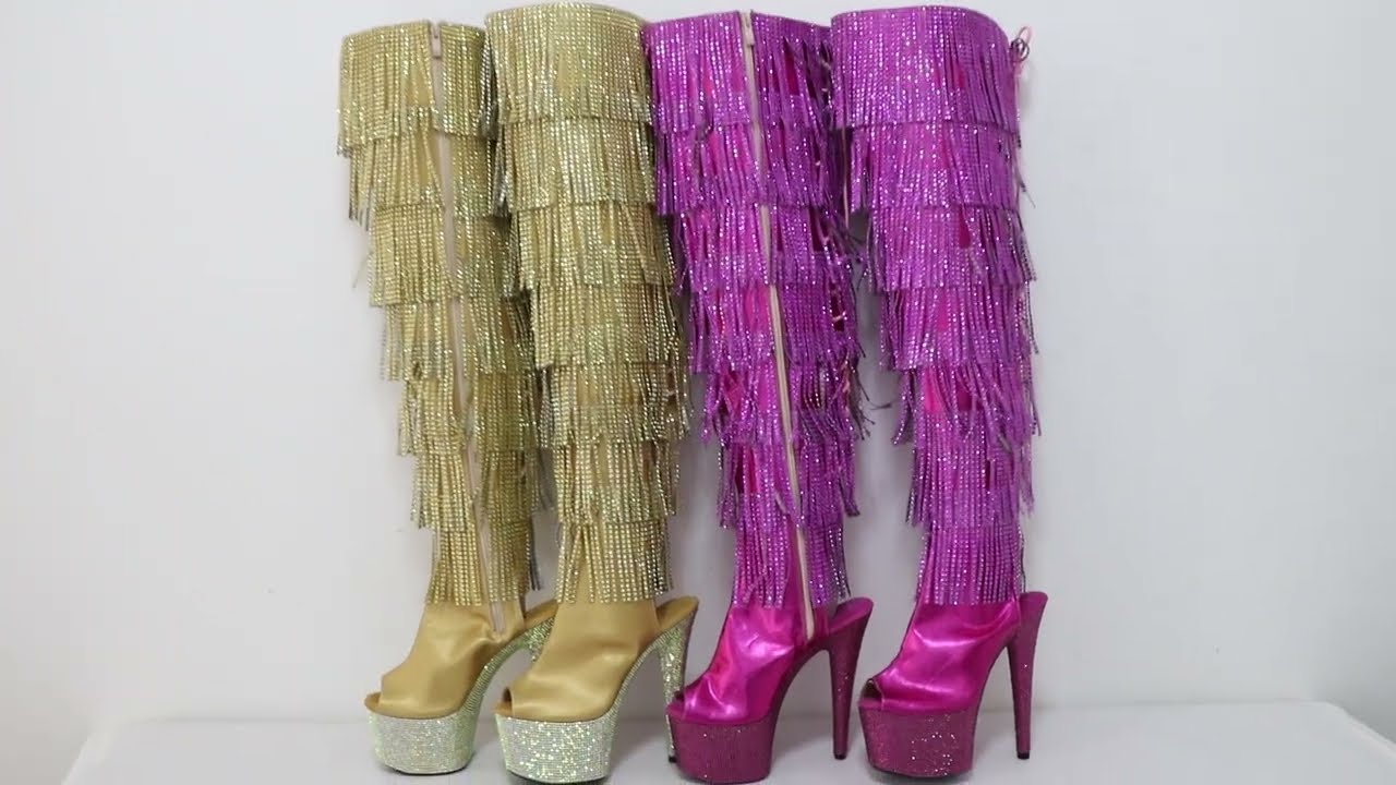 Sorbern 17cm Tassel Over The Knee Boots Women Pole Dance Stripper Heels Open Toe
